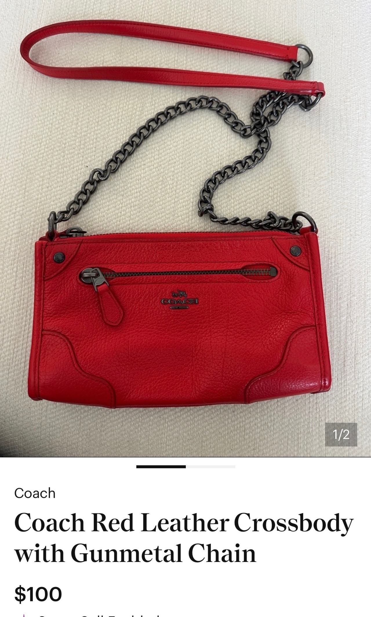 Coach Red Pebbled Leather Crossbody Bag