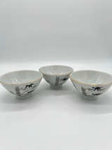 Set of 3 Vintage Japanese Porcelain Rice Bowls Bamboo Gold Trim 1 Repaire - Image 1