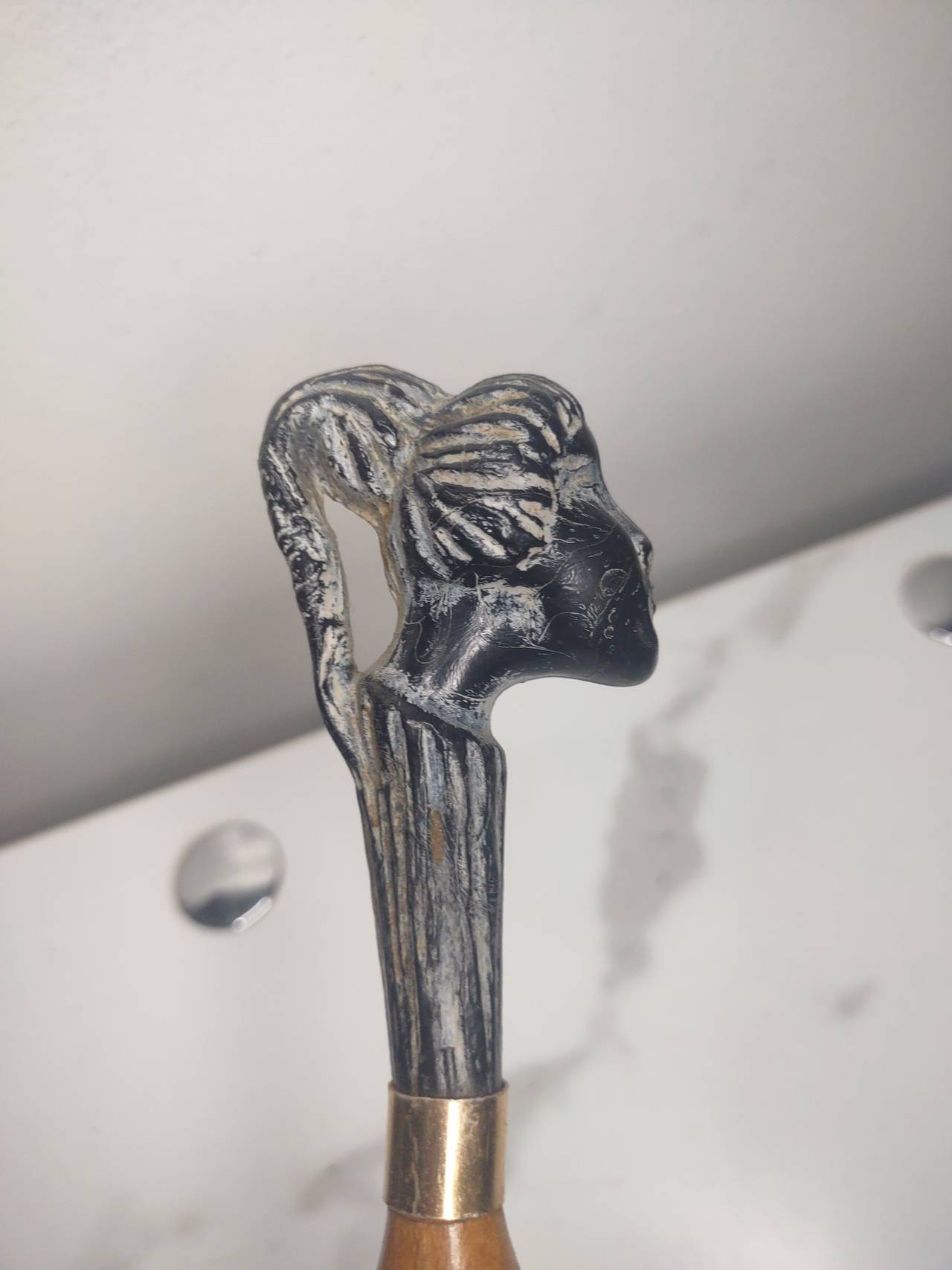 Vintage Carved Head w/Bamboo Folk Art Very Unique and One of a Kind