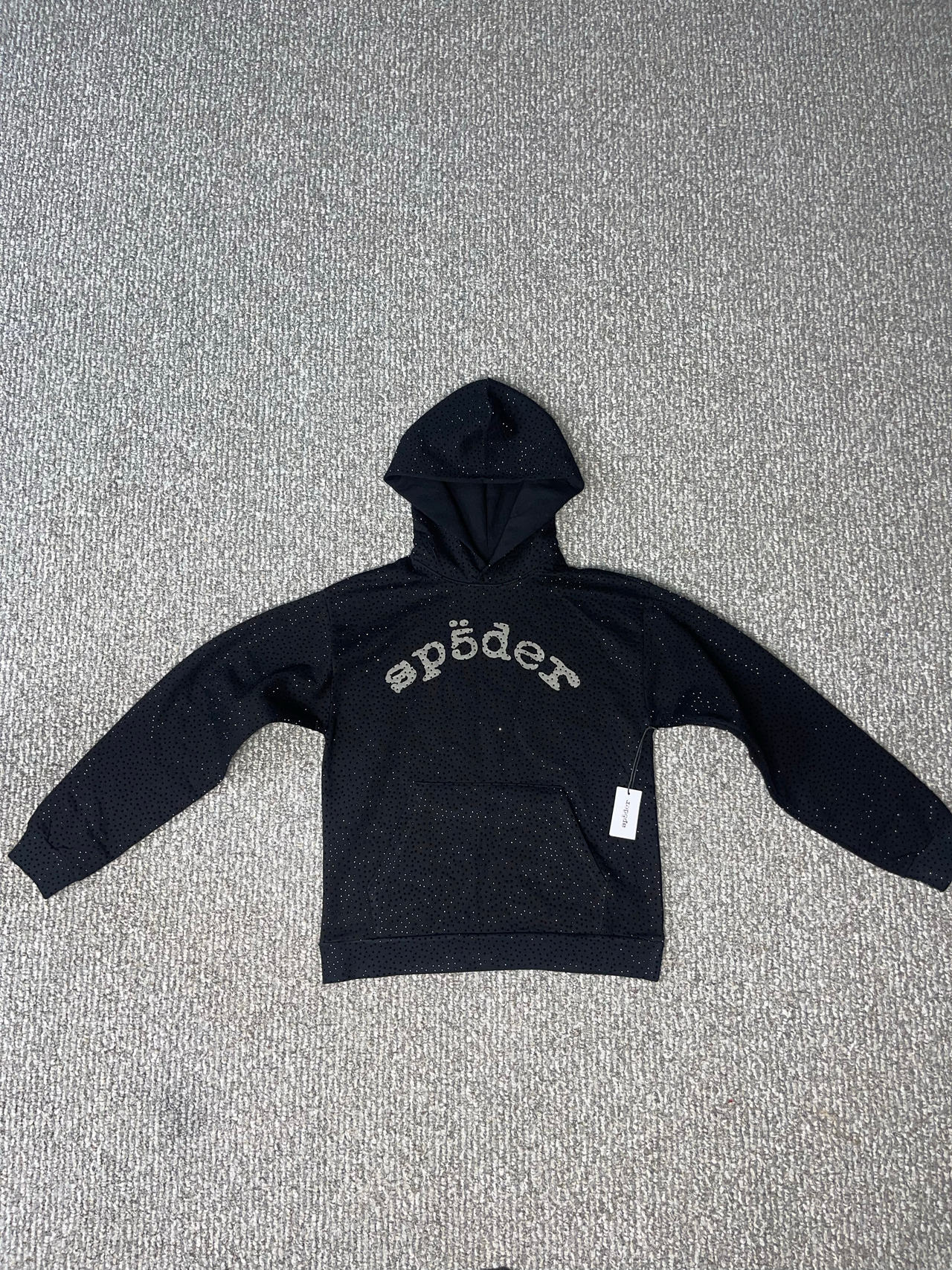 Sp5der Black Rhinestone Hoodie