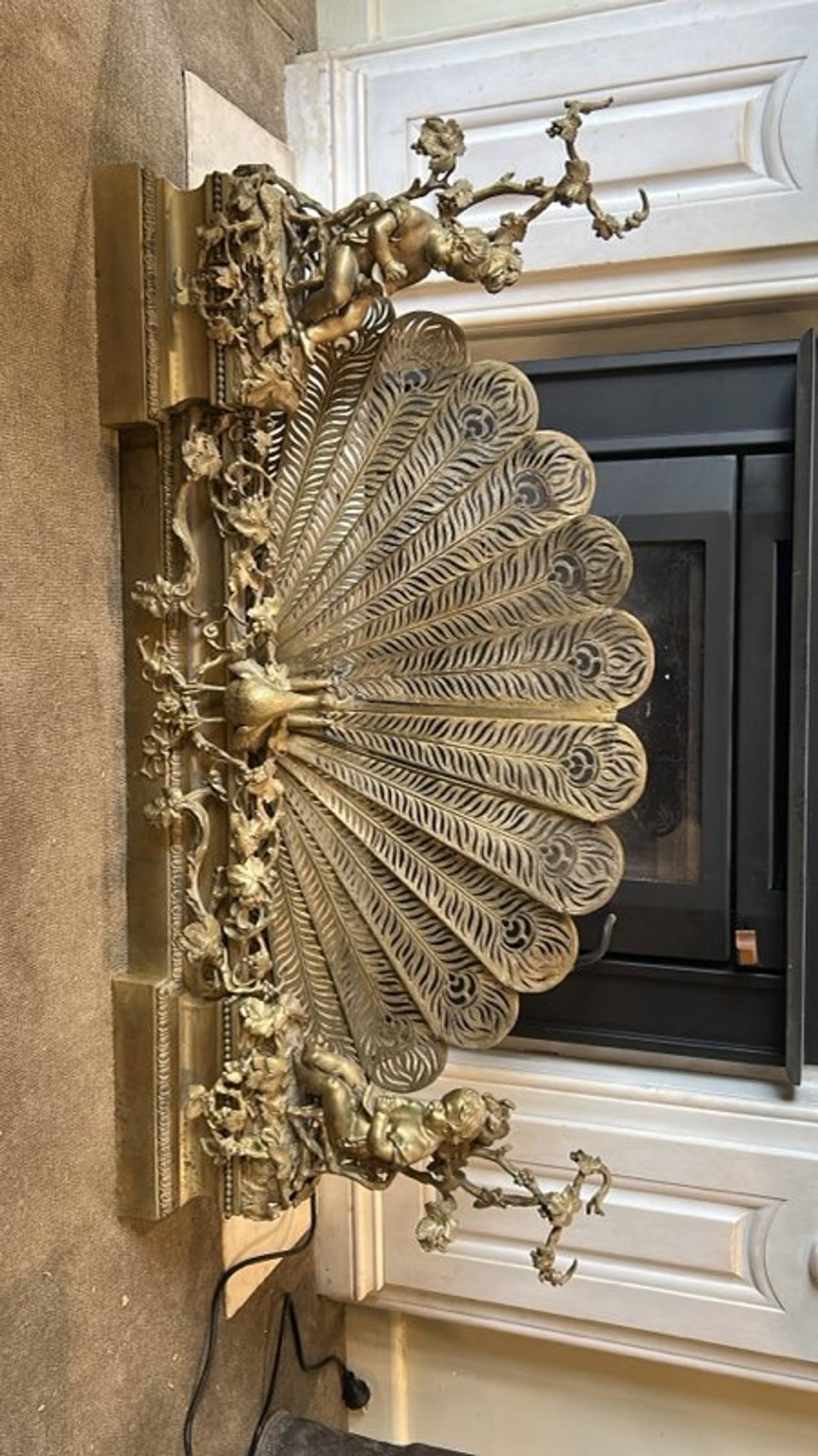 Victorian Brass Peacock Fireplace Screen