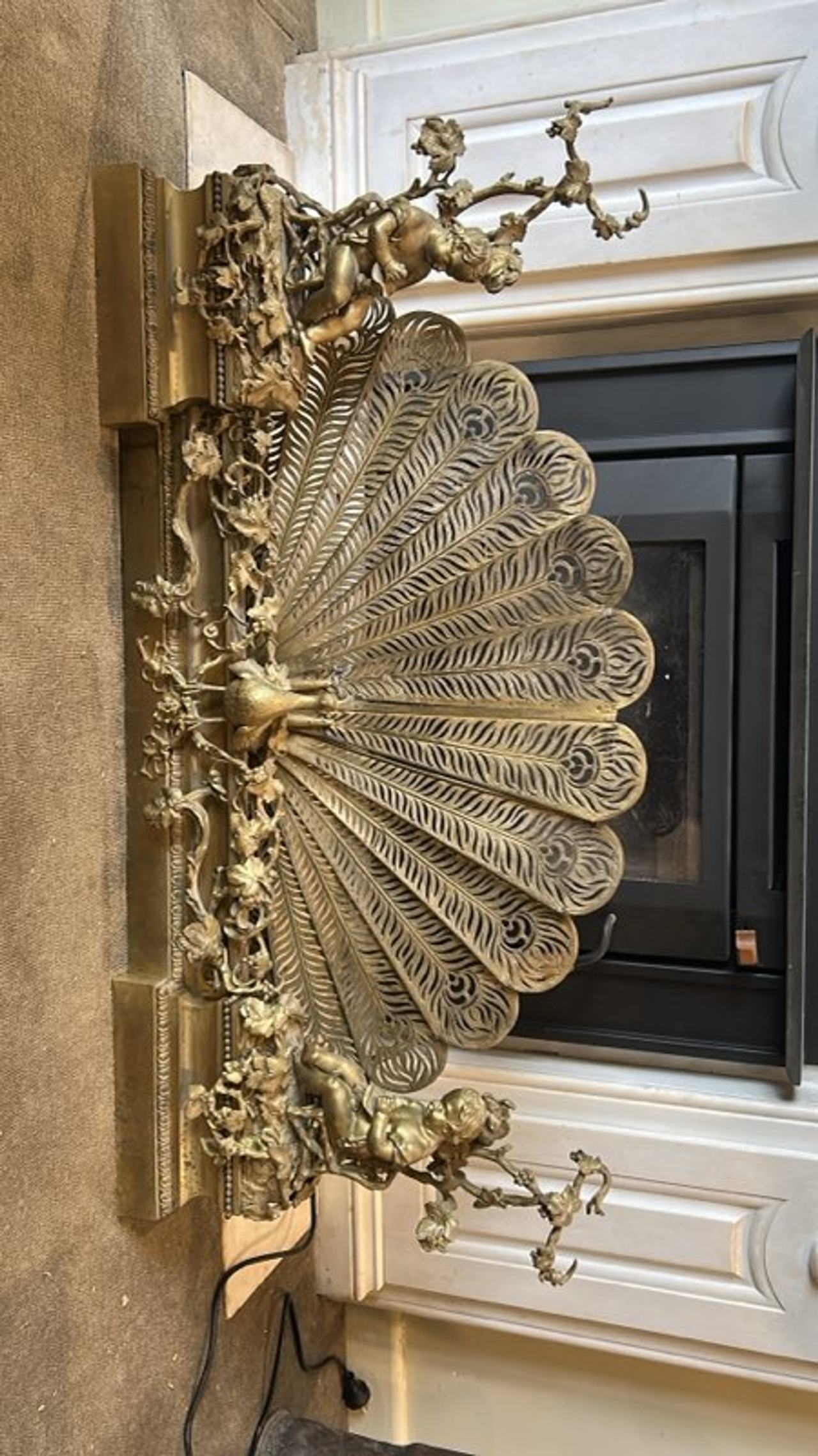 Victorian Brass Peacock Fireplace Screen