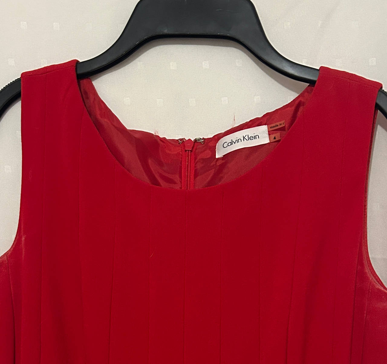 Calvin Klein Red Sleeveless Pleated Dress