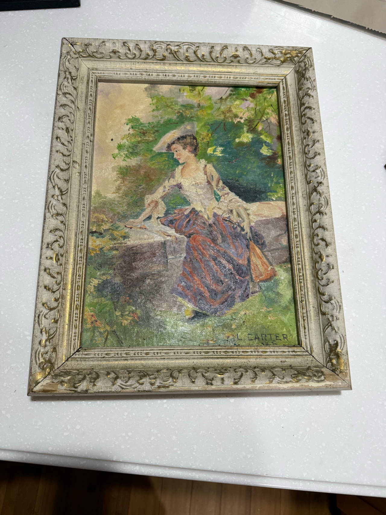 L. Carter Signed Victorian Lady Oil Painting