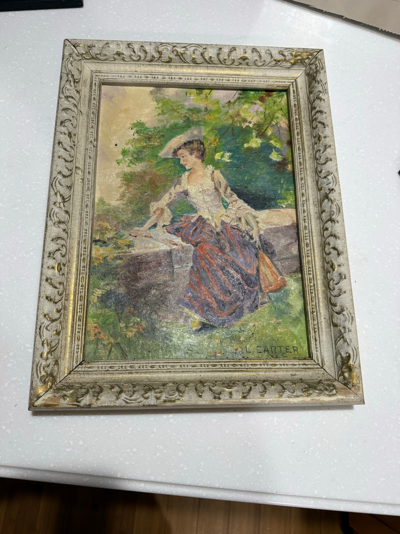 L. Carter Signed Victorian Lady Oil Painting