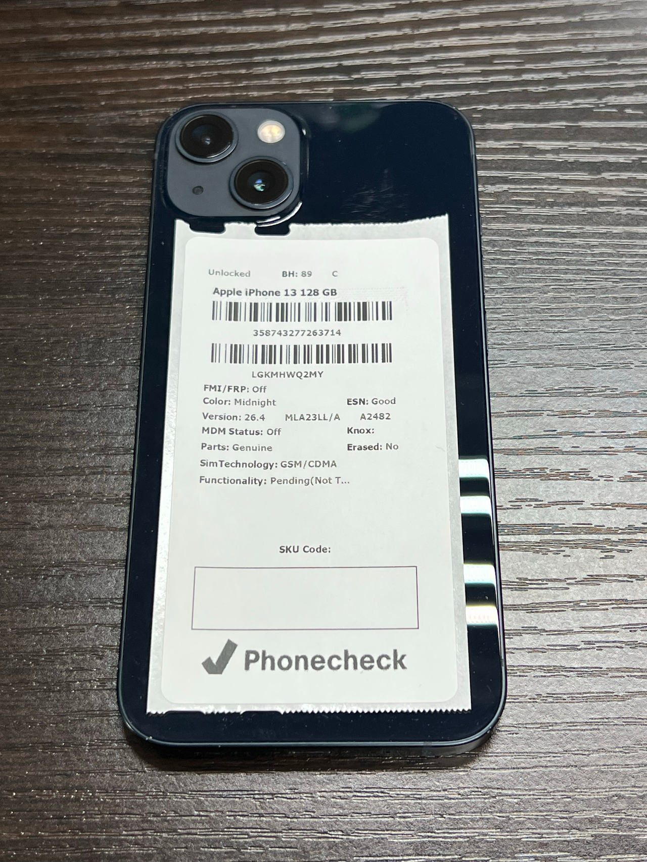 Apple iPhone 13 128GB Midnight unlocked 89% battery health