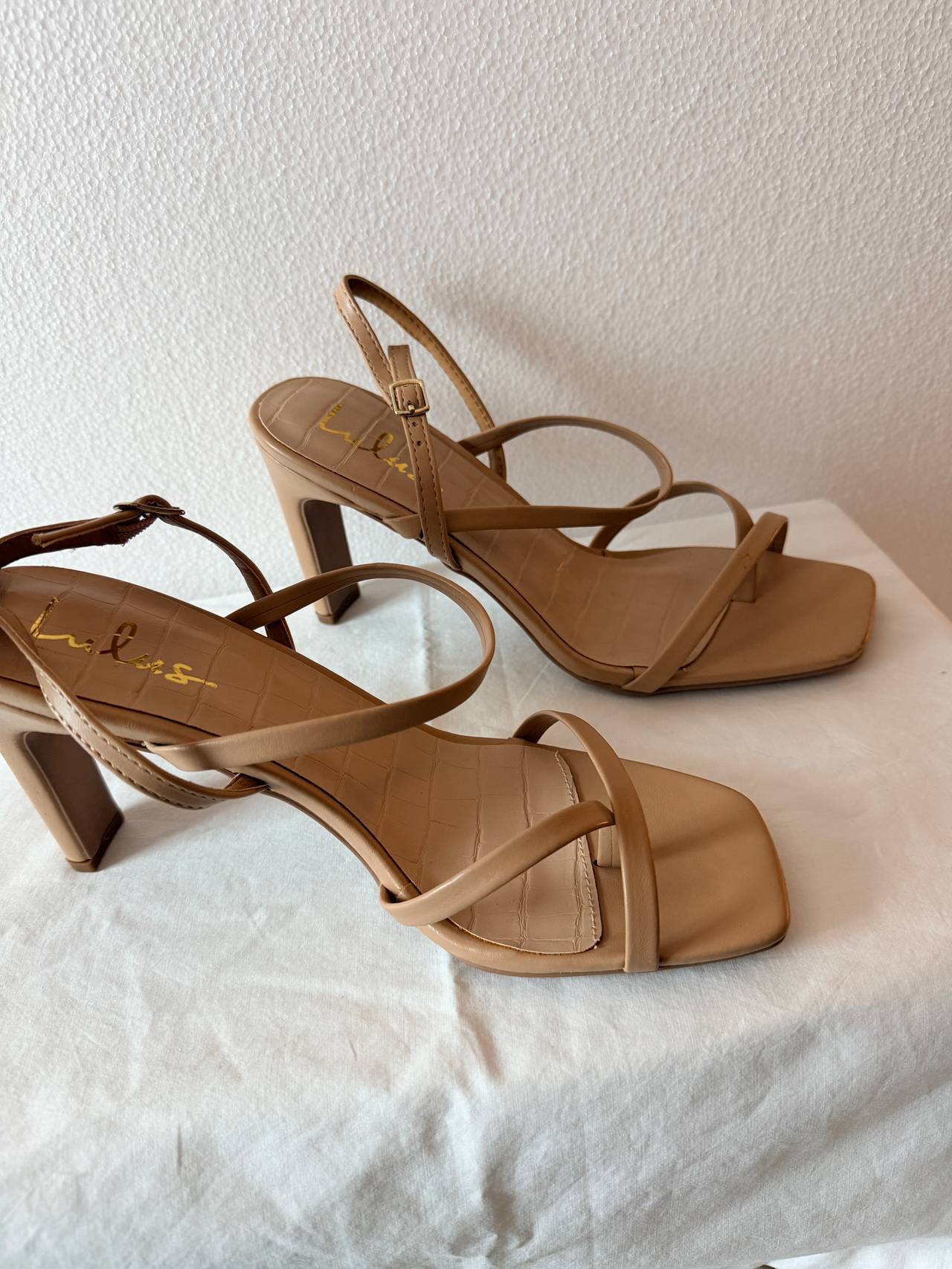 Lulus Emmalee Sand Strappy Heels size 8 NEW