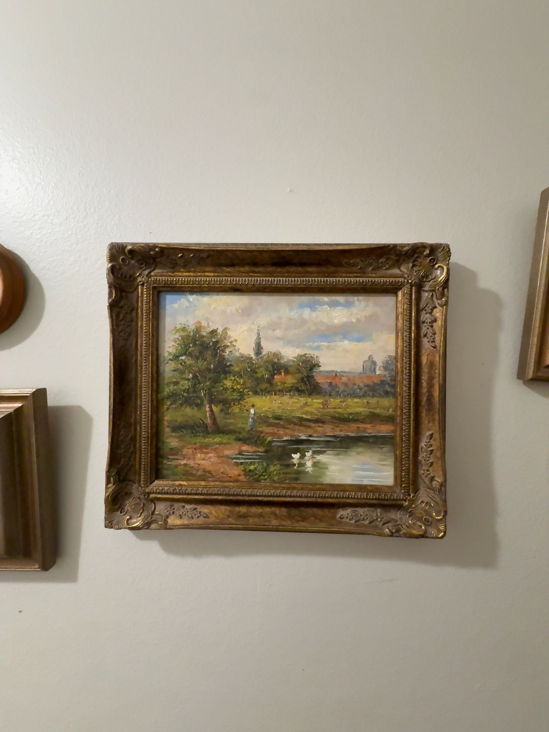Vintage Framed Landscape Oil Painting in Gilded Frame