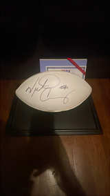 Autographed NFL Victor Cruz  Football in Display Case - Image 2