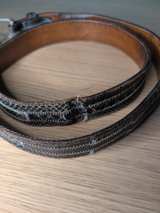 Snakeskin Pattern Leather Belt with Zig-Zag Stitching - Image 5