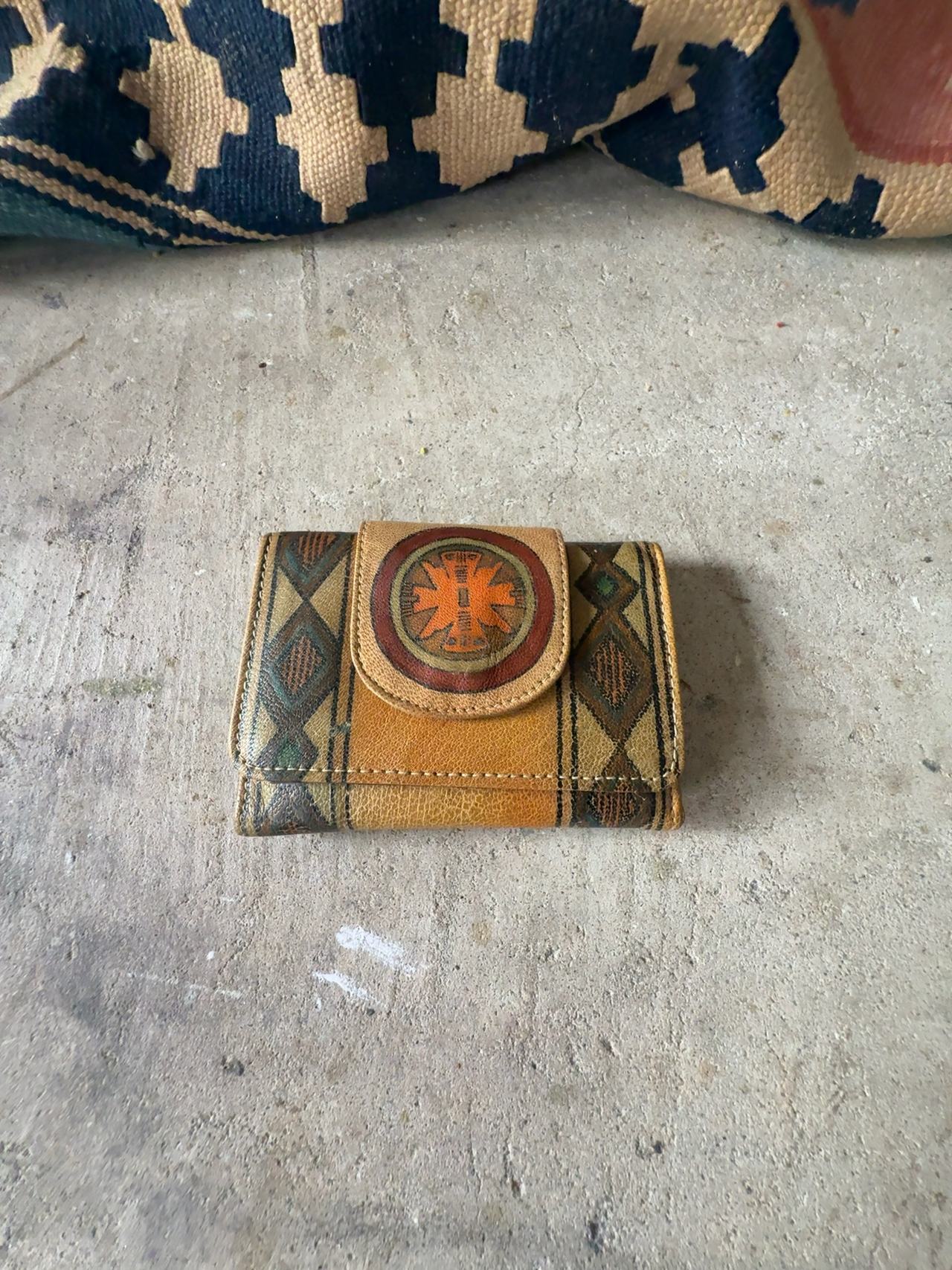 Hooey Men's Patchwork Leather Bifold Wallet with Aztec Pattern