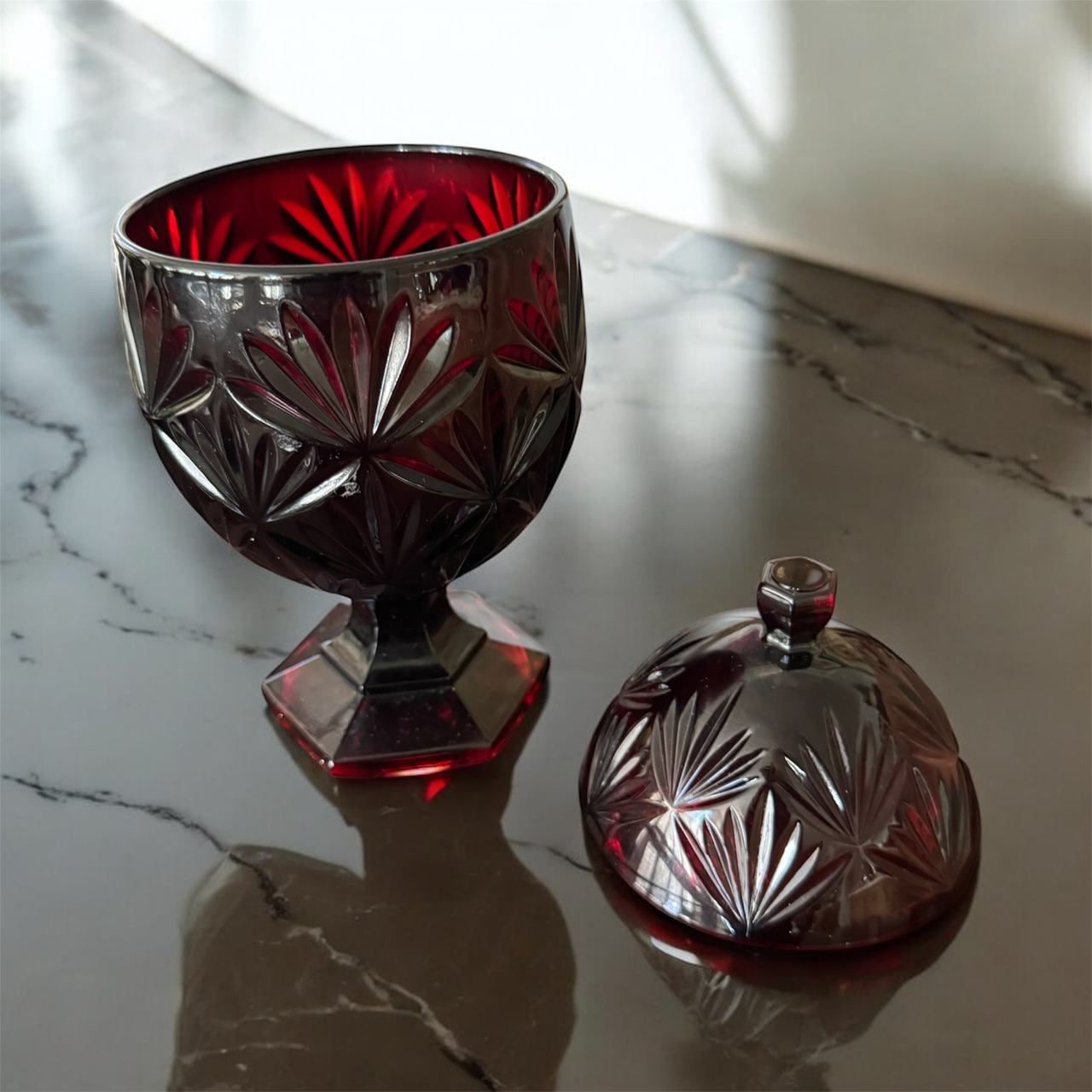 Vintage Ruby Red Glass Candy Dish