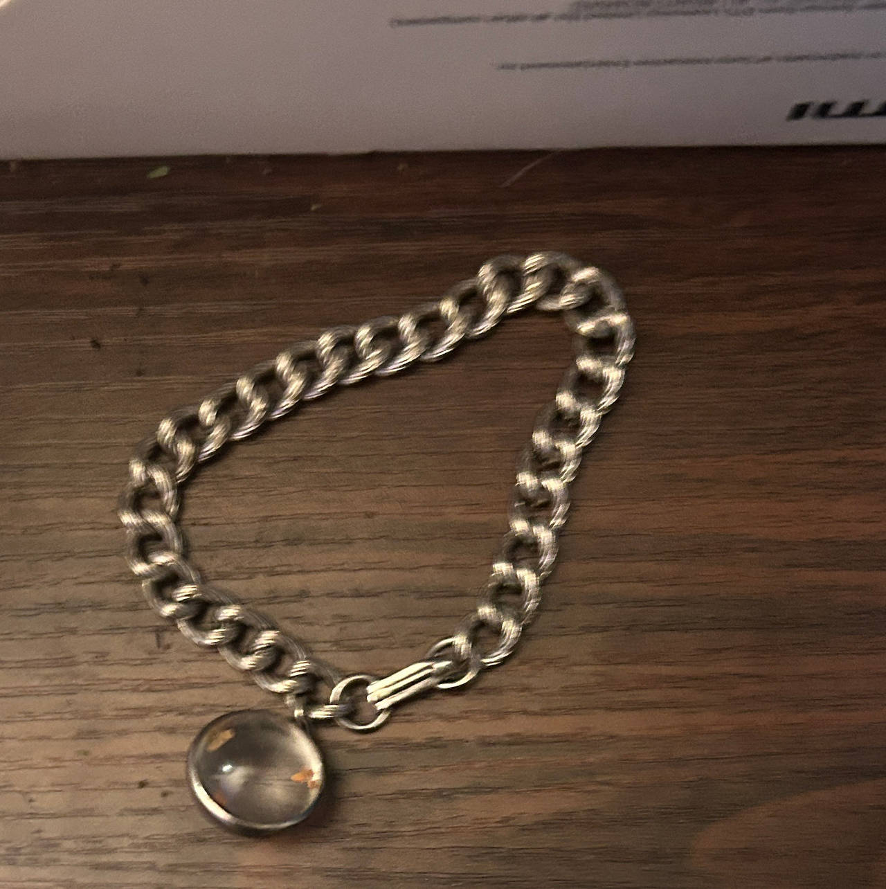 Vintage Curb Chain Bracelet with Glass Orb Charm