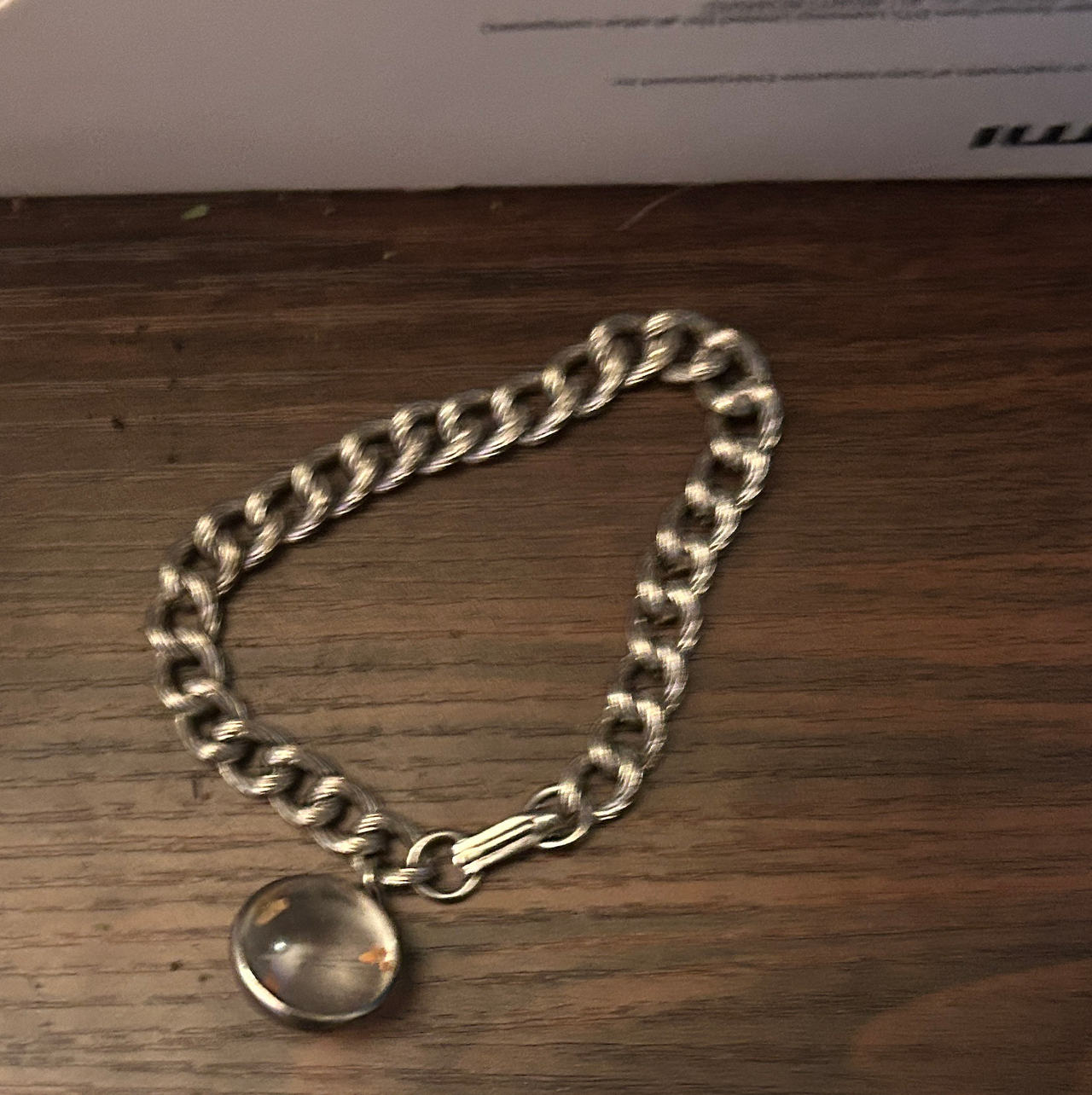 Vintage Curb Chain Bracelet with Glass Orb Charm