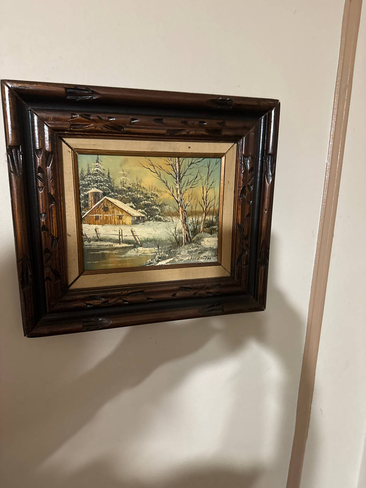 Framed Winter Landscape Painting