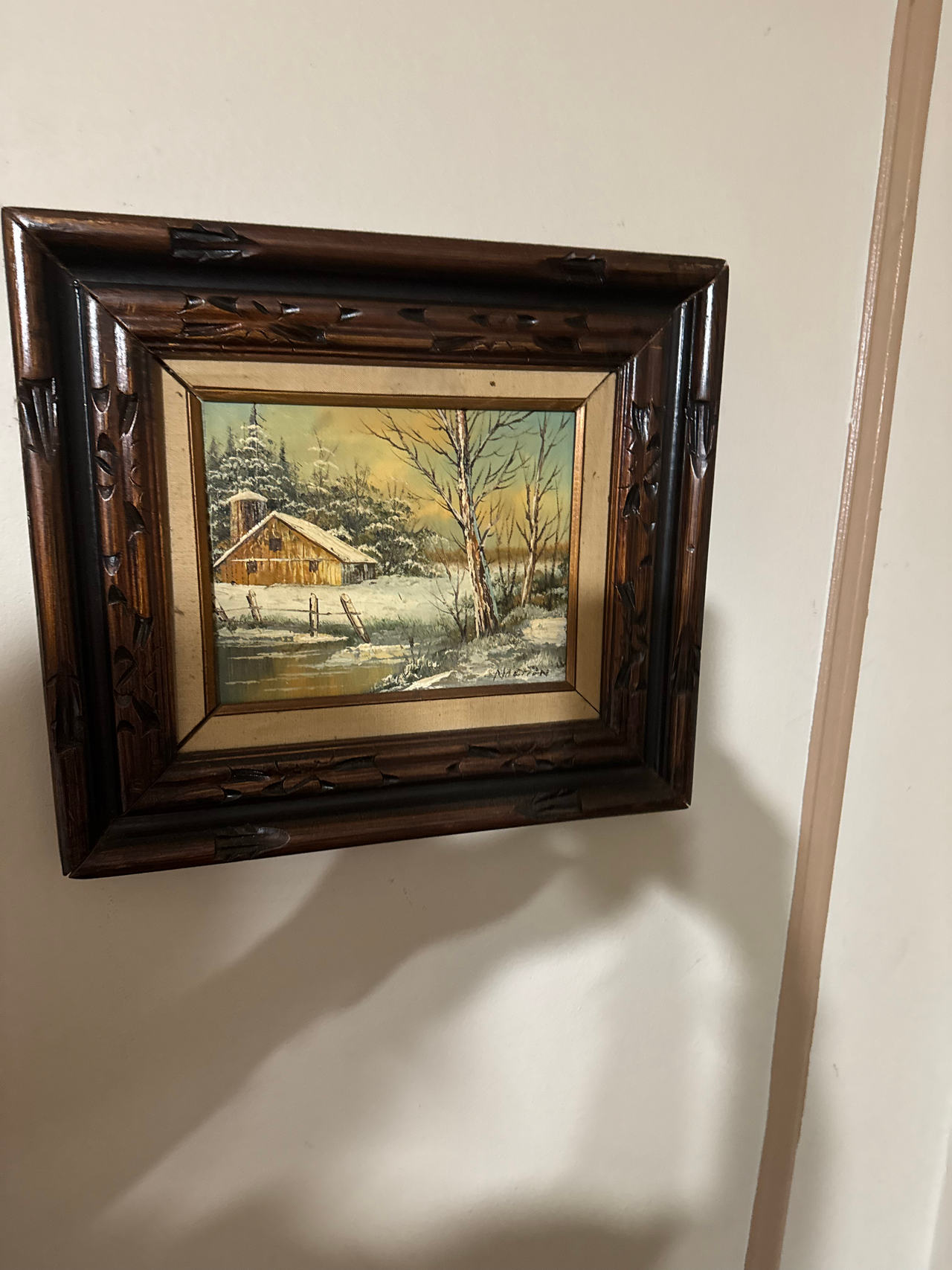 Framed Winter Landscape Painting