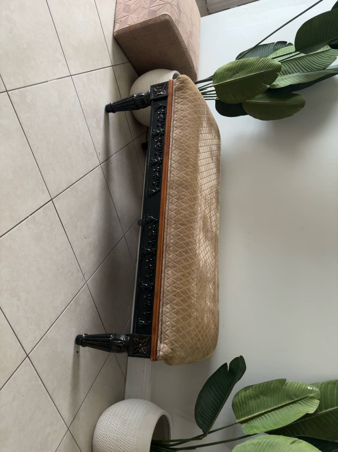 Oriental Black Lacquer Bench with Mother of Pearl Inlay