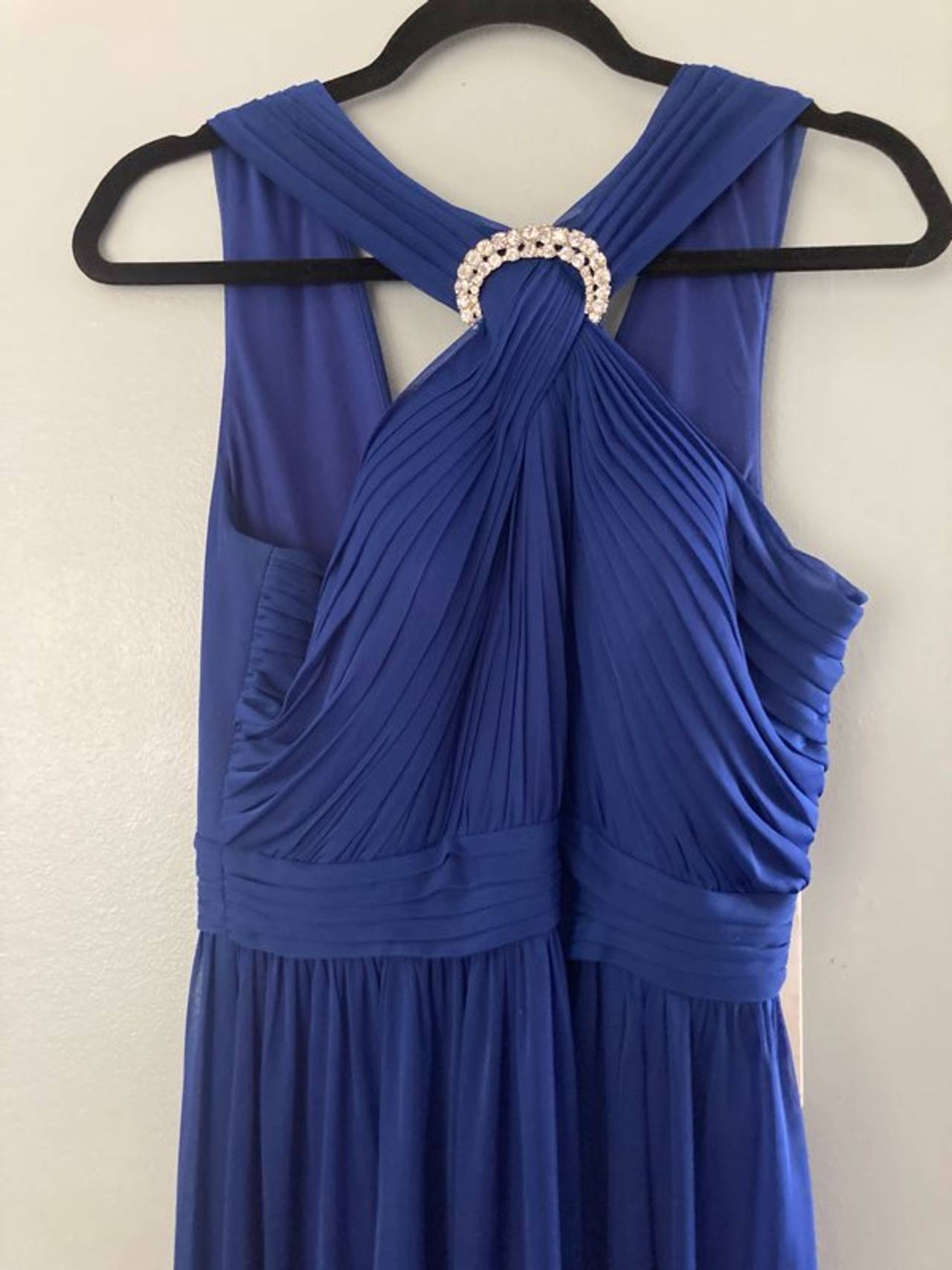 Pleated Evening Gown with Rhinestone Detail