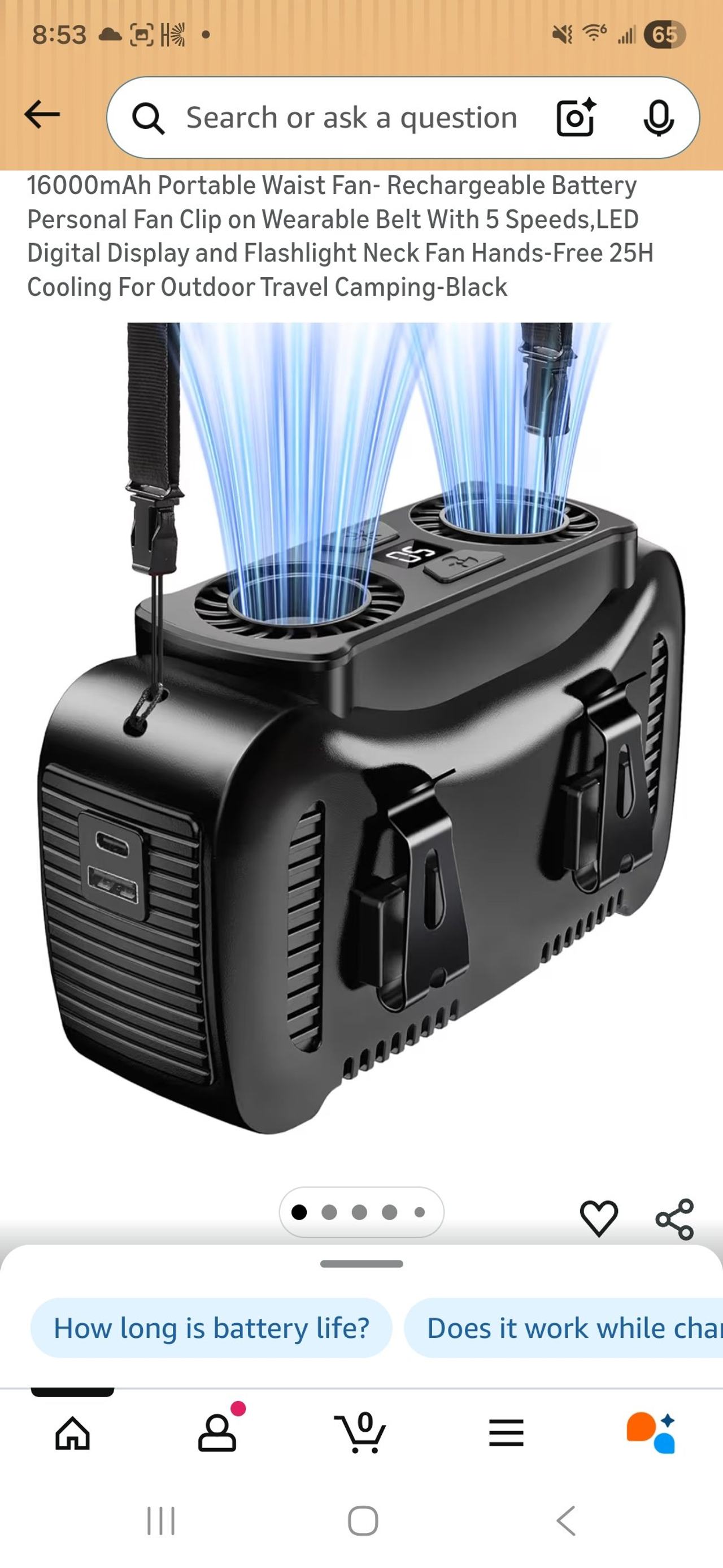16000mAh Portable Waist Fan with LED Display