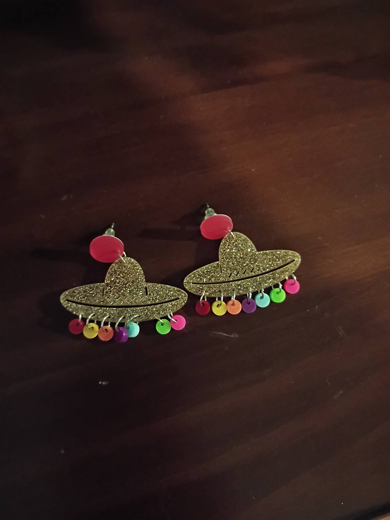 Glitter Sombrero Earrings with Colorful Charms