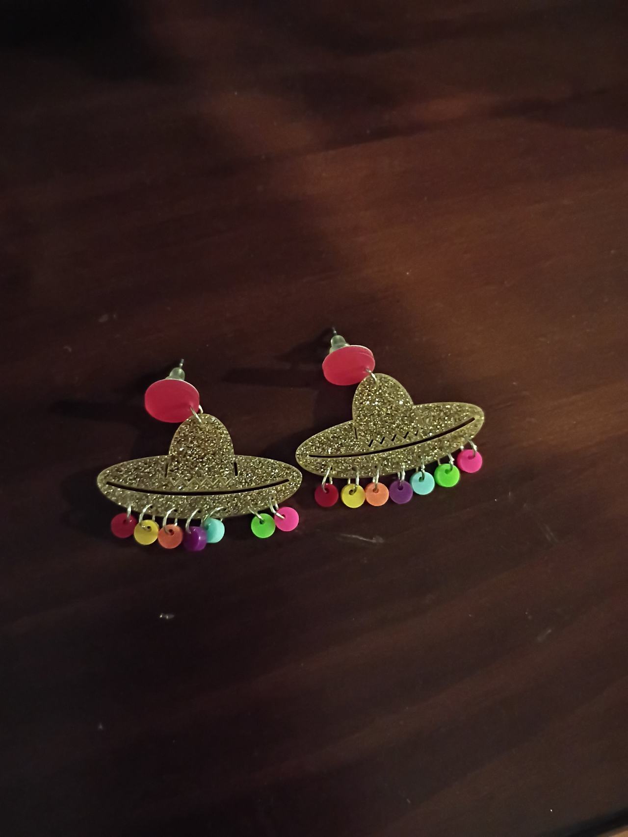 Glitter Sombrero Earrings with Colorful Charms