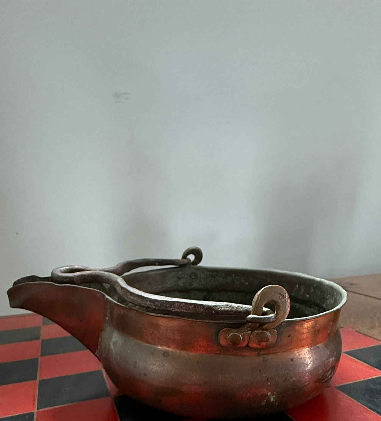 Antique Copper Cauldron with Pour Spout