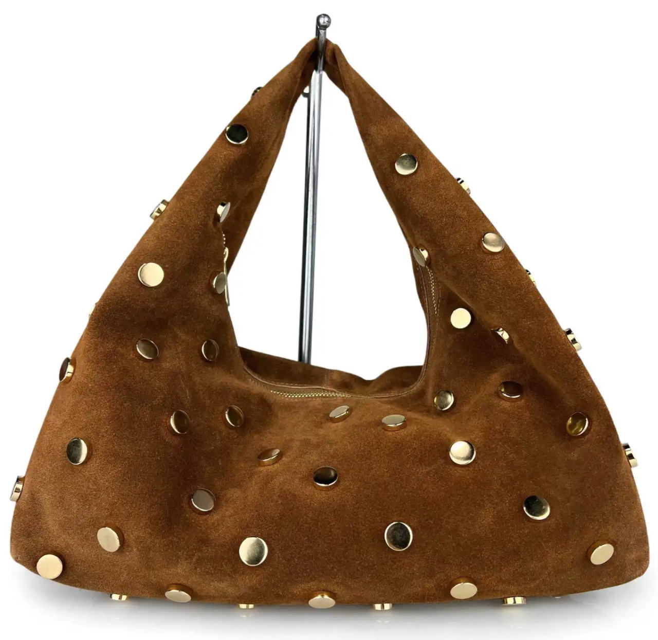 Made in Italy Brown Genuine leather 
Suede Studded Bag