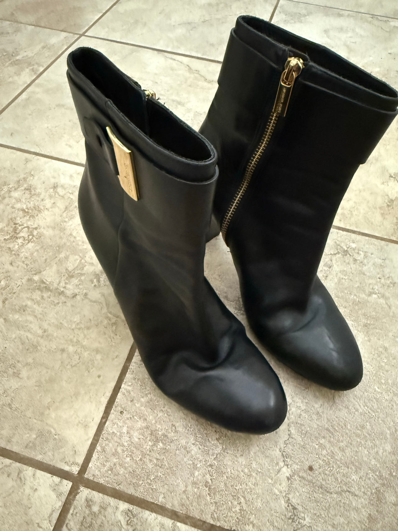 Michael Kors Black Leather Gold Hardware Ankle Boots - Size 7
