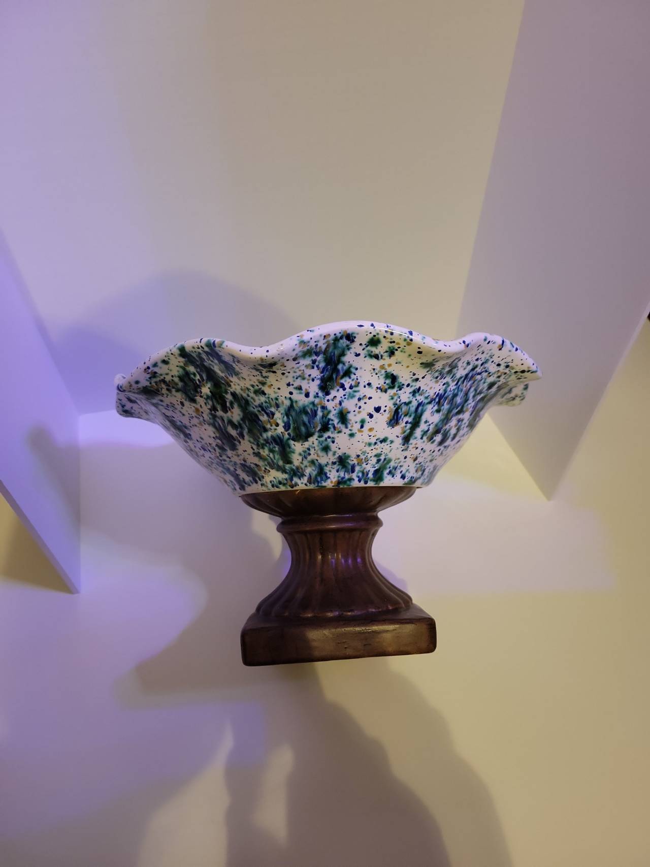 Vintage Ceramic Splatter Glaze Pedestal Bowl