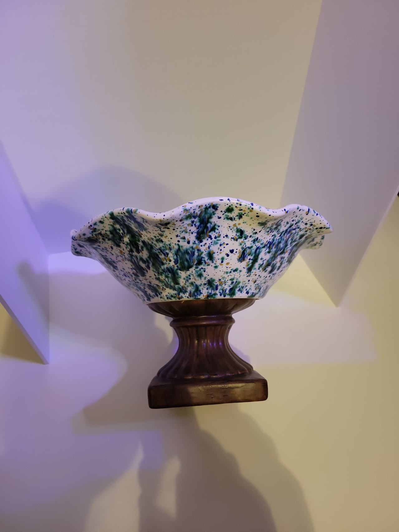 Vintage Ceramic Splatter Glaze Pedestal Bowl