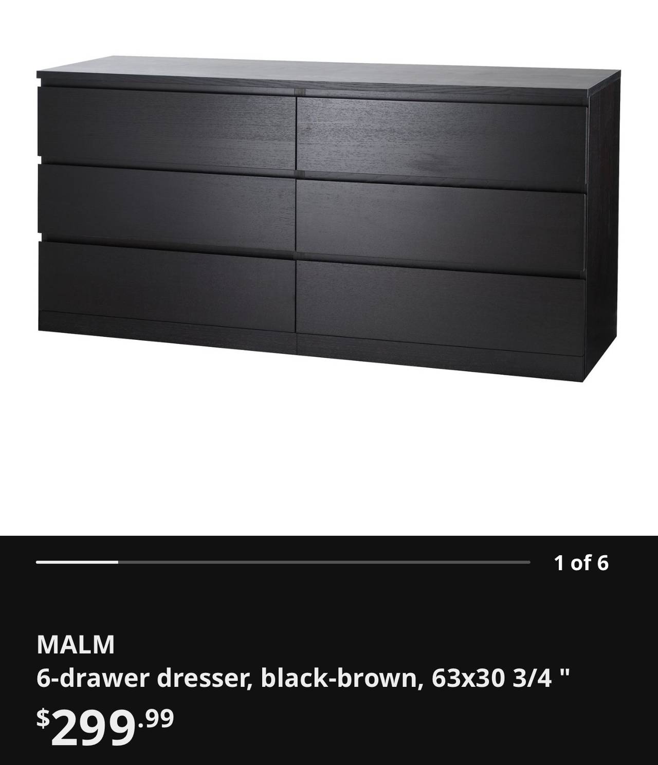 IKEA MALM 6-drawer dresser, black-brown