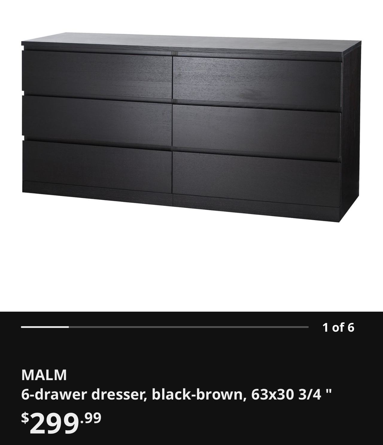 IKEA MALM 6-drawer dresser, black-brown