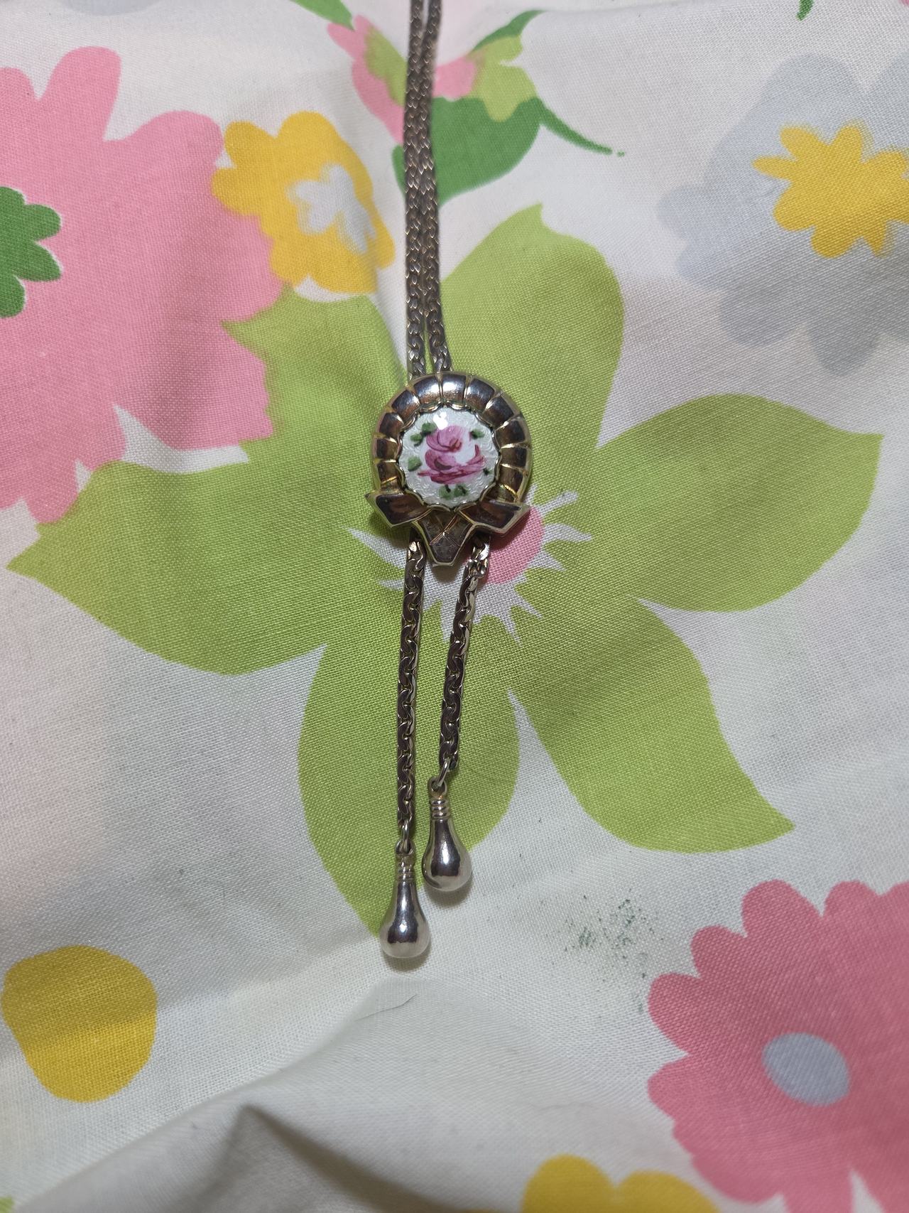 Vintage Floral Porcelain Bolo Tie