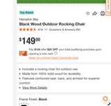 Hampton Bay Indoor/Outdoor Black Rocking Chair - New - Image 4