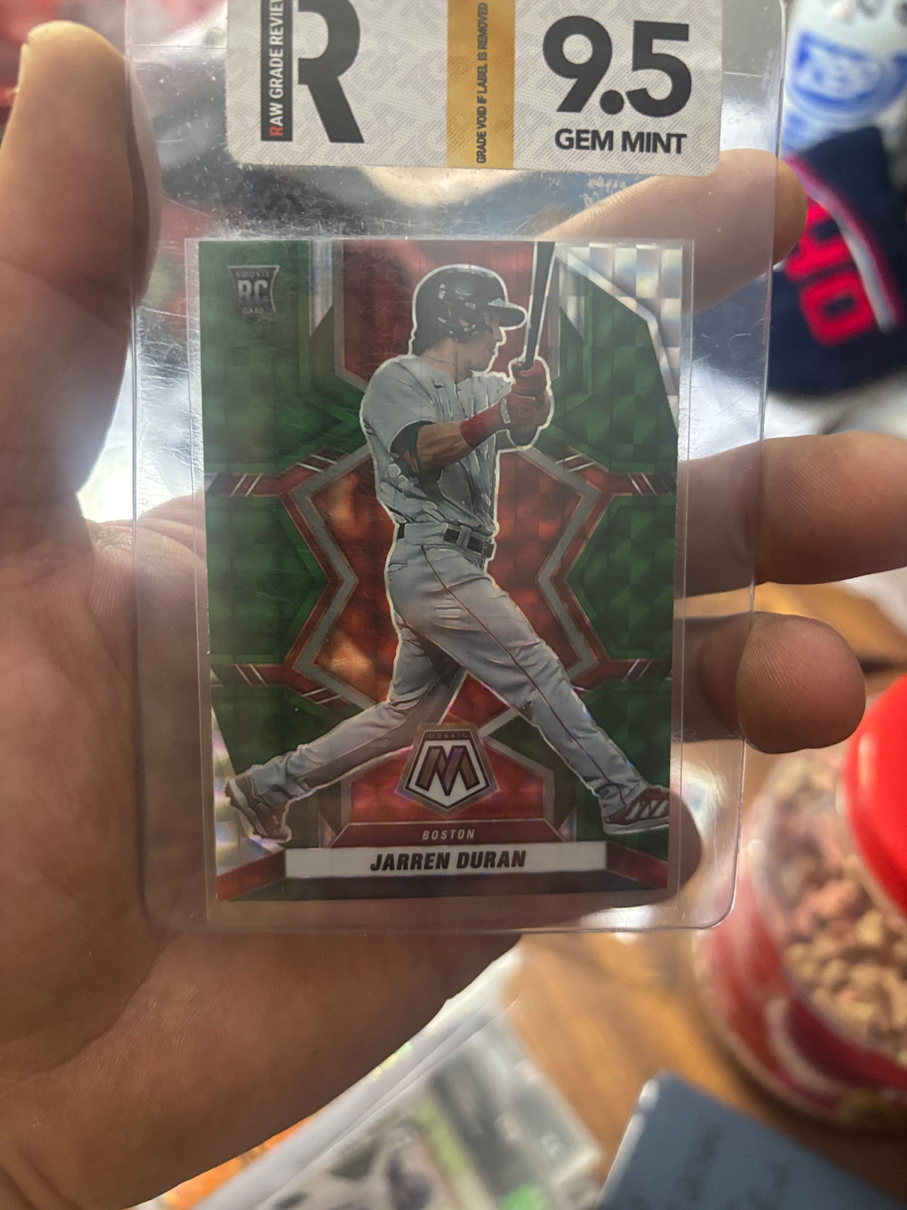 2022 Panini Mosaic Jarren Duran Green Mosaic Prizm Rookie Card #218
