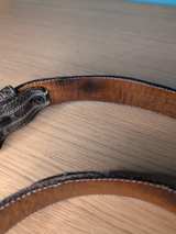Snakeskin Pattern Leather Belt with Zig-Zag Stitching - Image 4