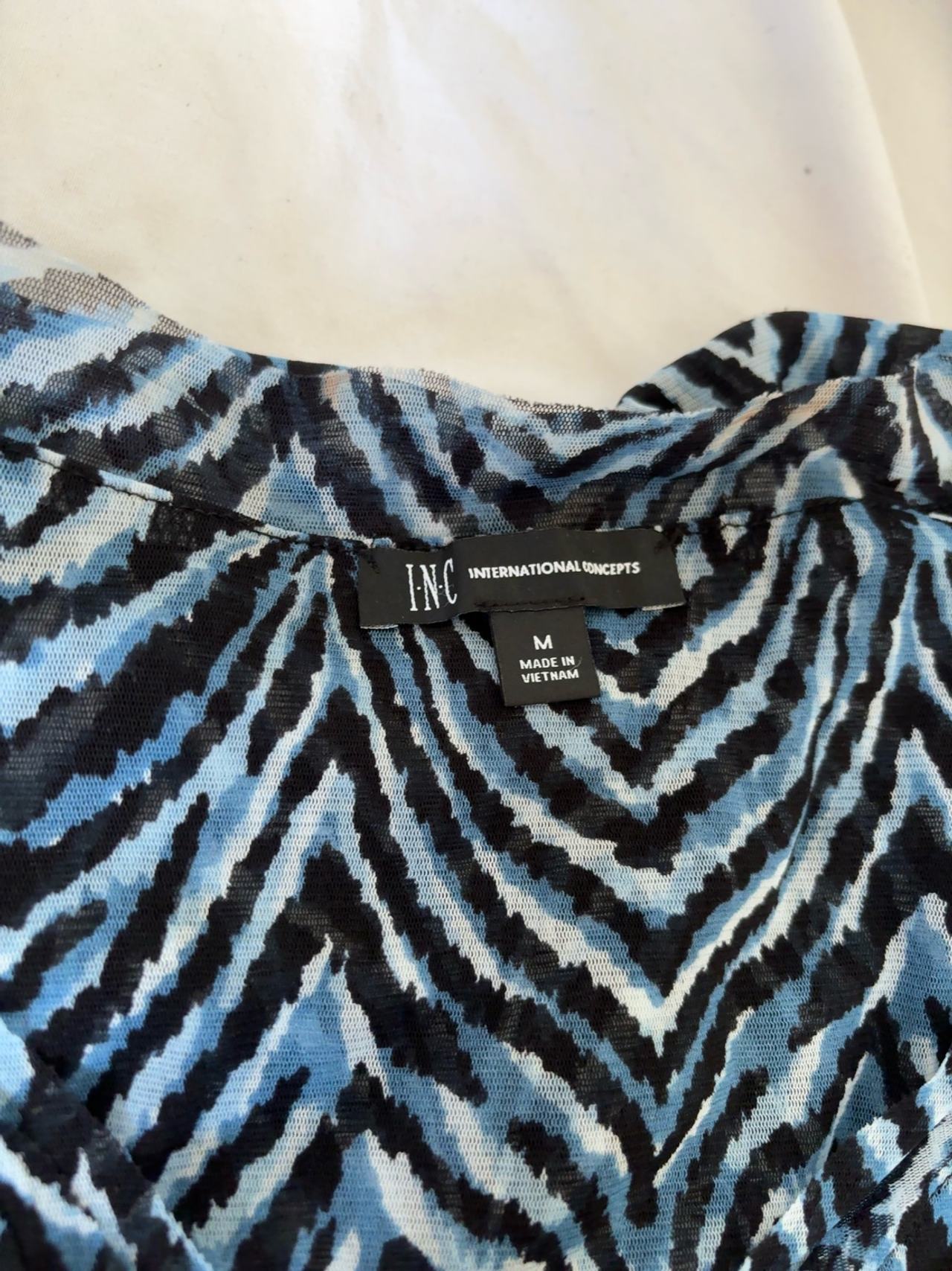 INC International Concepts Black & White Zebra Print Ruched Short Sleeve Top