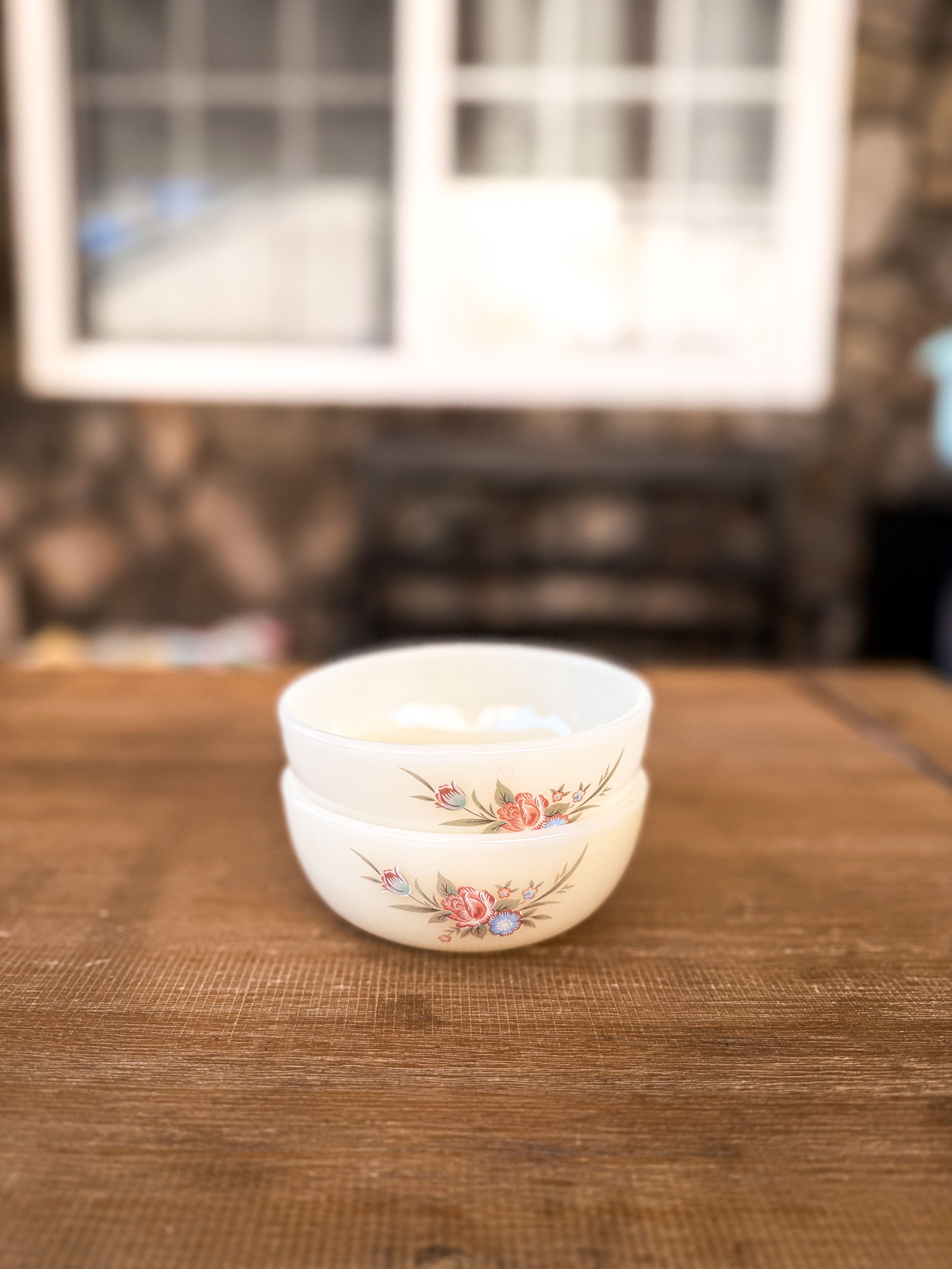 Vintage Milk Glass Cottagecore Floral Bowls – Set of 2 - Image 2