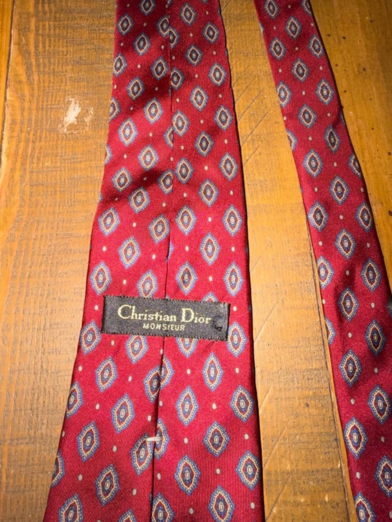 Christian Dior Silk Tie Vintage Maroon Diamond Pattern Mens Dad Fathers Day Gift