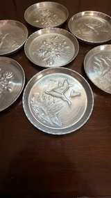 Vintage Embossed Aluminum Coasters Set of 7 - Image 2
