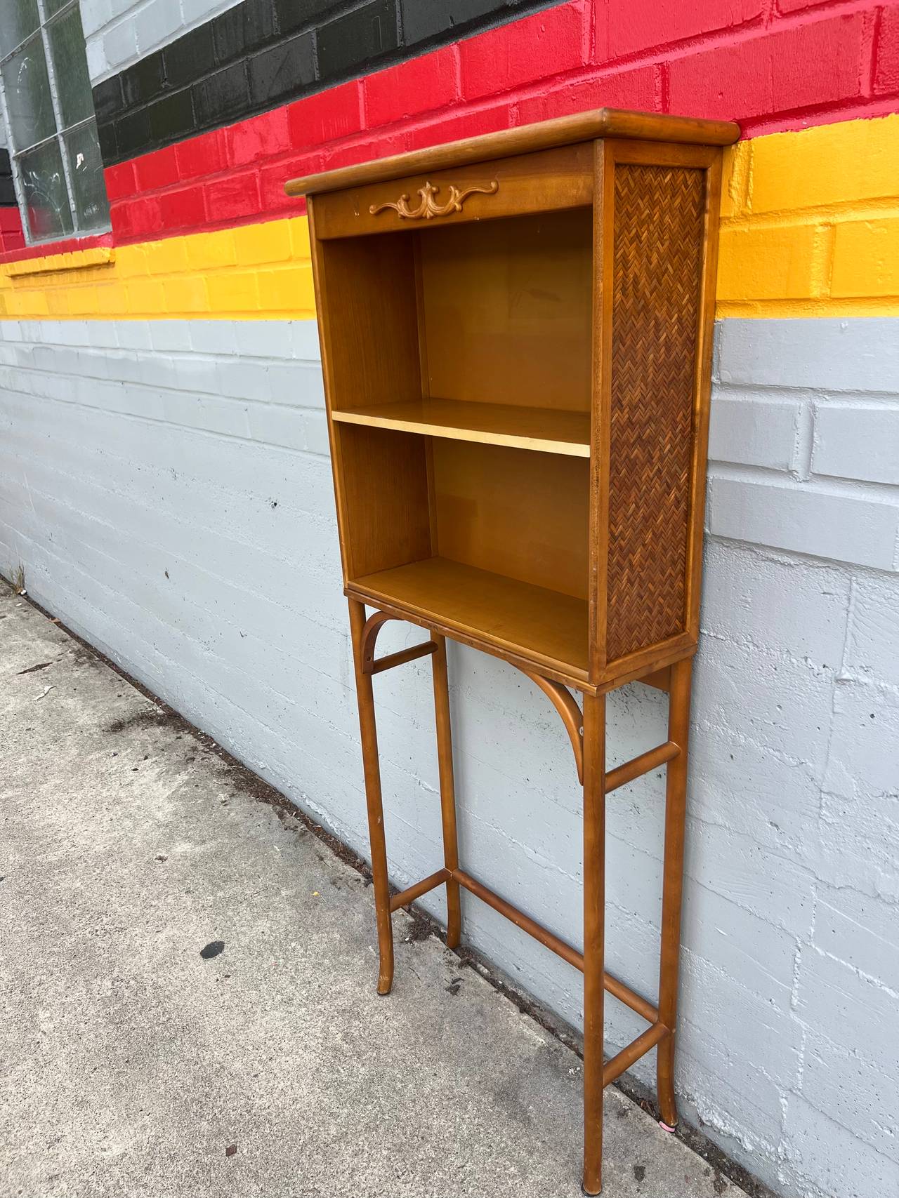 Vintage Rattan and Wood Shelf Stand