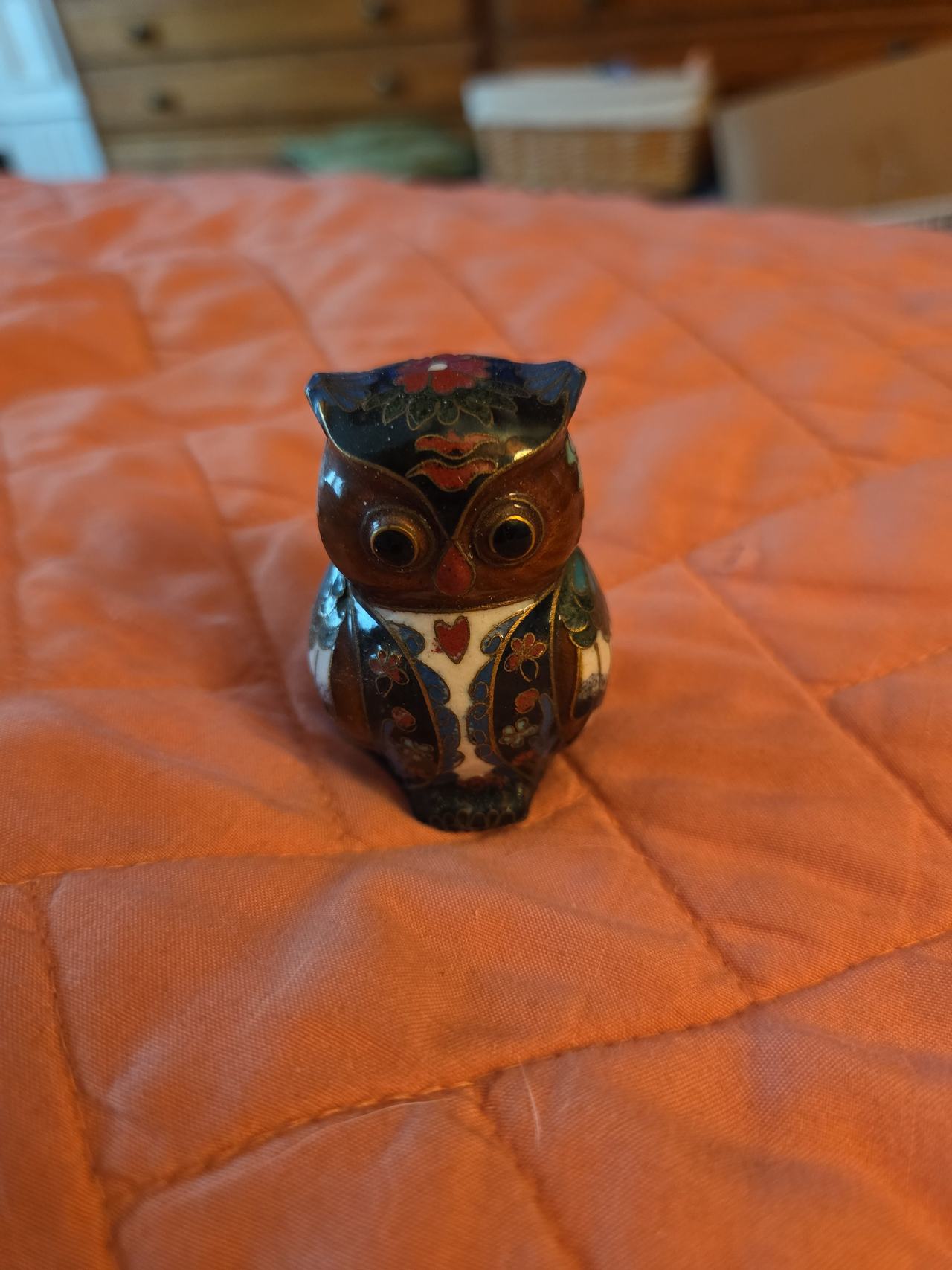 Vintage Cloisonne Enamel Owl Figurine