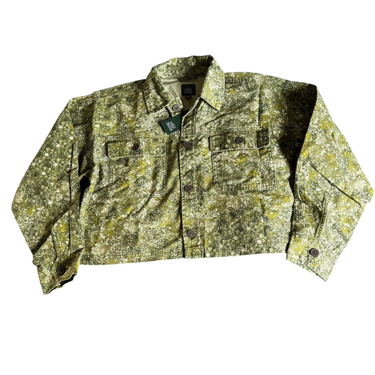 Wild Fable Green Floral Cropped Trucker Jacket