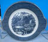 Vtg CURRIER AND IVES Cake Plate "The Rocky Mountains" Underglaze Print USA - Image 1
