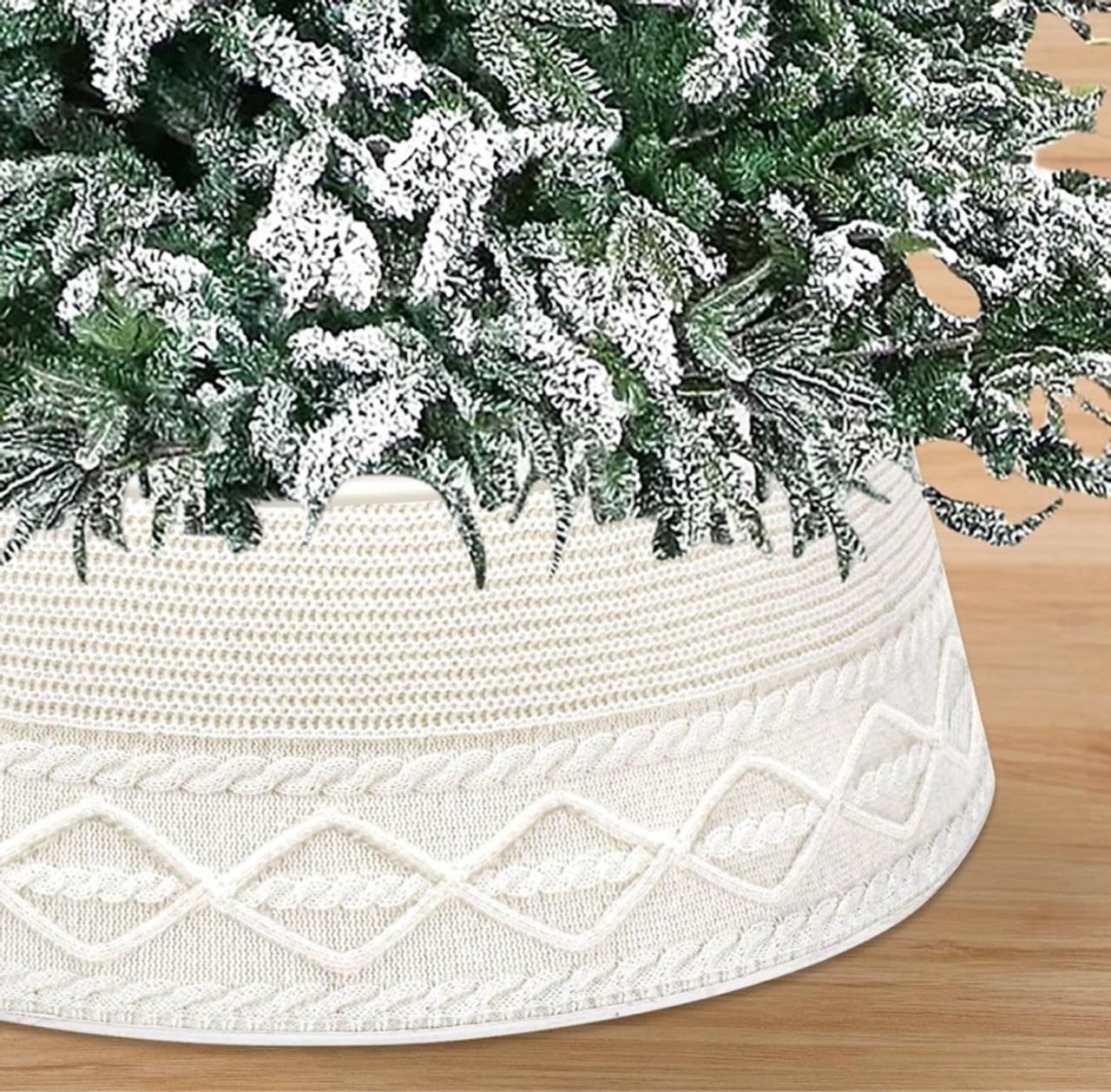 White Knit Malier Christmas Tree Collar, Xmas Tree Collar, Christmas Tree Collar