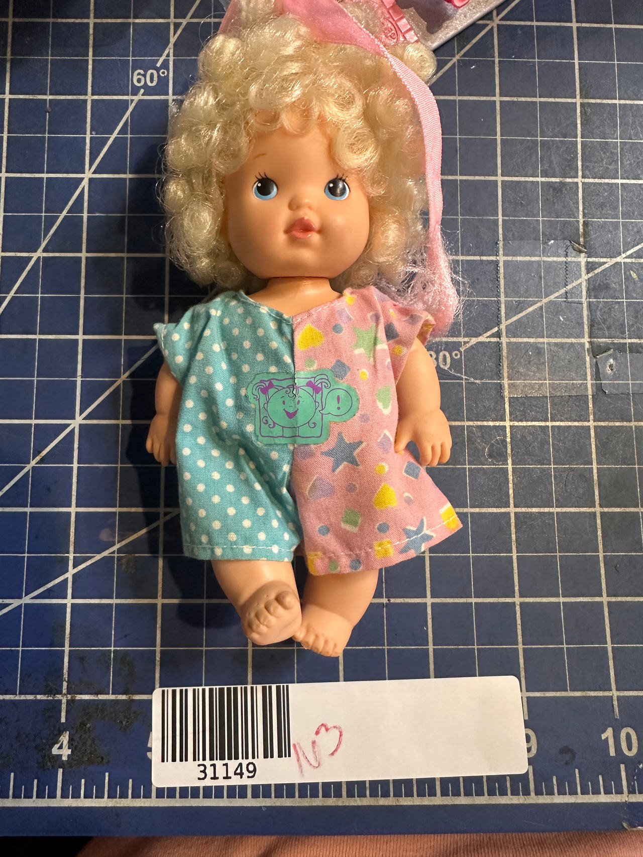 TELL ME TOTS vtg 90s blonde curly baby doll.  163