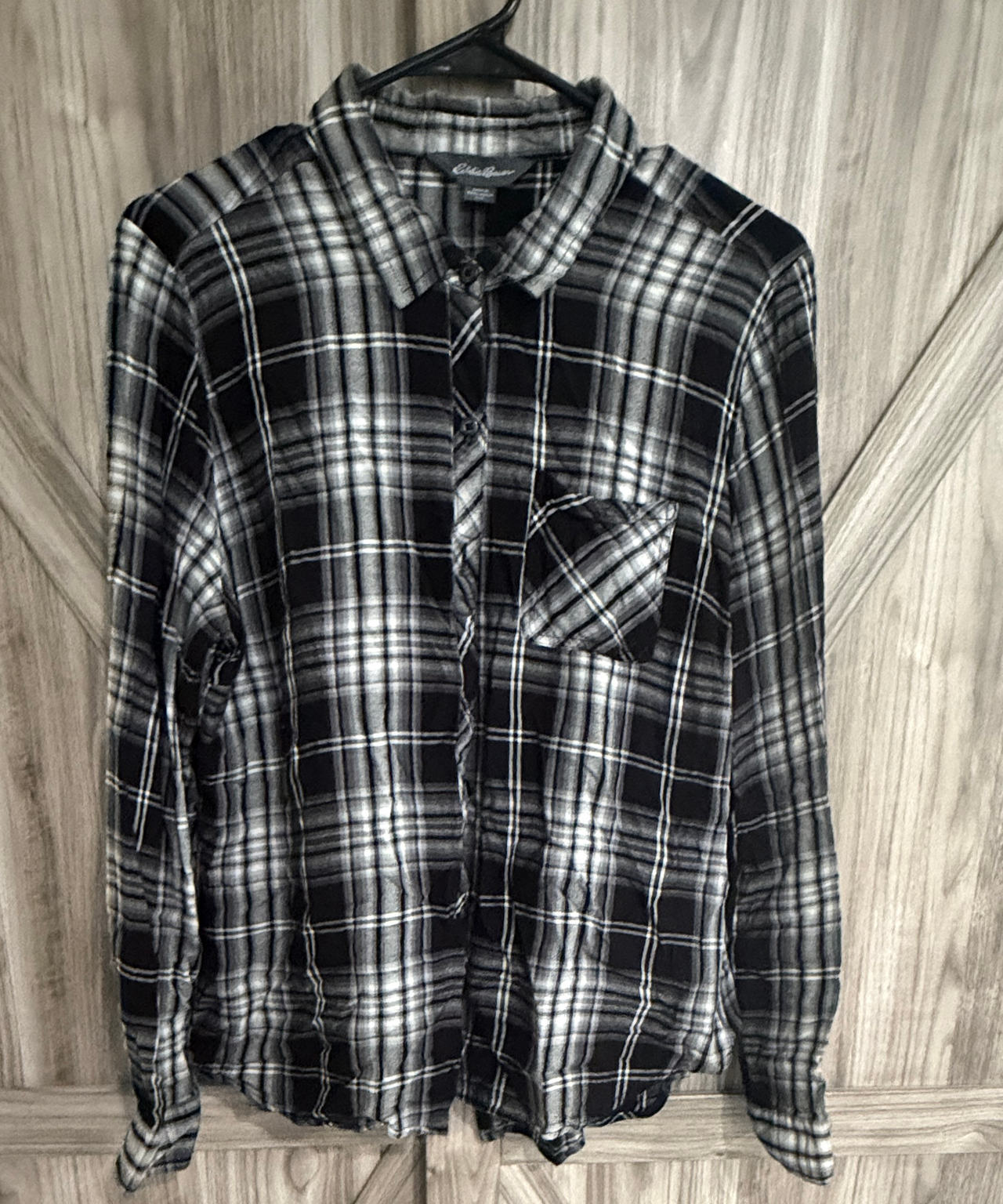 Eddie Bauer Women's Favorite Flannel Shirt large black and white