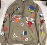 NBA Multi Team Pullover Hoodie Men’s Small Khaki Official Basketball Logo Sweats - Image 1
