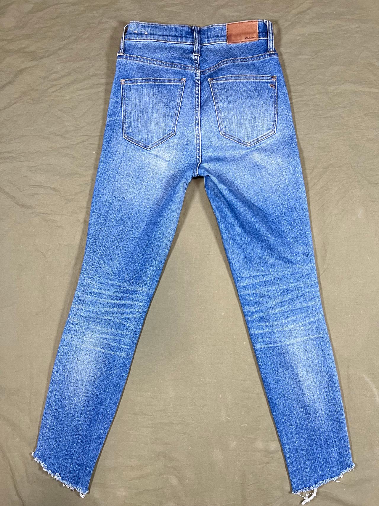 Madewell 10 High Rise Skinny Jeans Womens 25 Blue Raw Frayed Hem Stretch