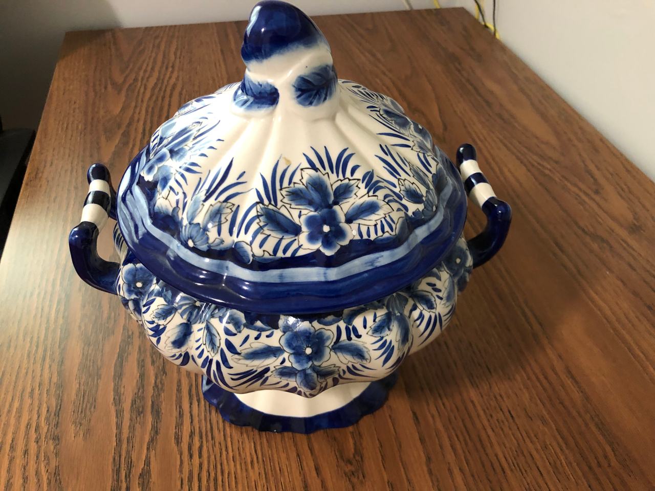 Blue and White Ceramic Soup Tureen